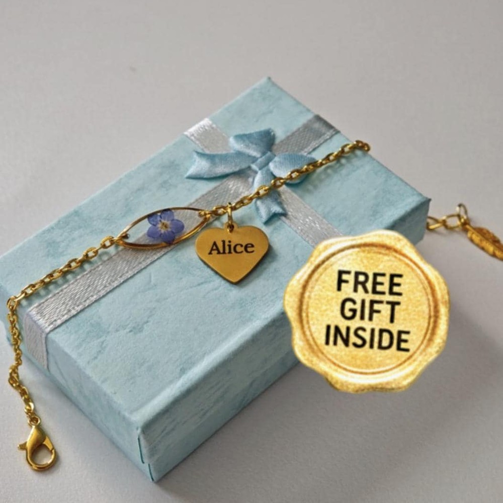 Personalized Forget-Me-Not Bracelet, Real Flower Memorial Gift, Pressed Blue Flower