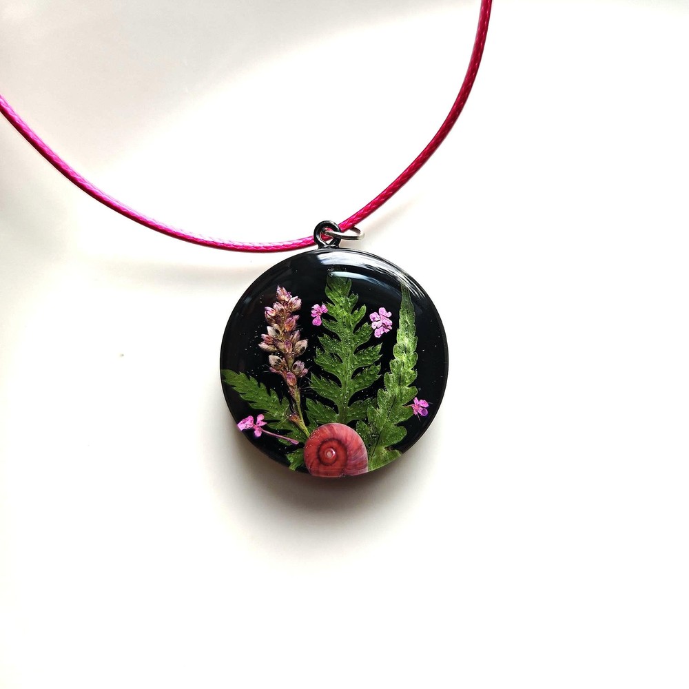 White Hydrangea Necklace in Olive Resin with Gold Leaf, Nature Inspired Jewelry