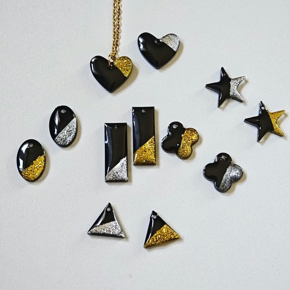 Personalized Minimalist Necklace, Black and Gold Resin Pendant, Custom Initial Jewelry