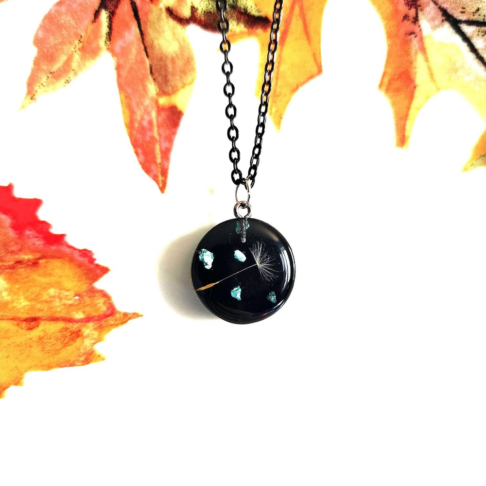 Dandelion Resin Pendant Necklace, Real Botanical Jewelry Gift for Her